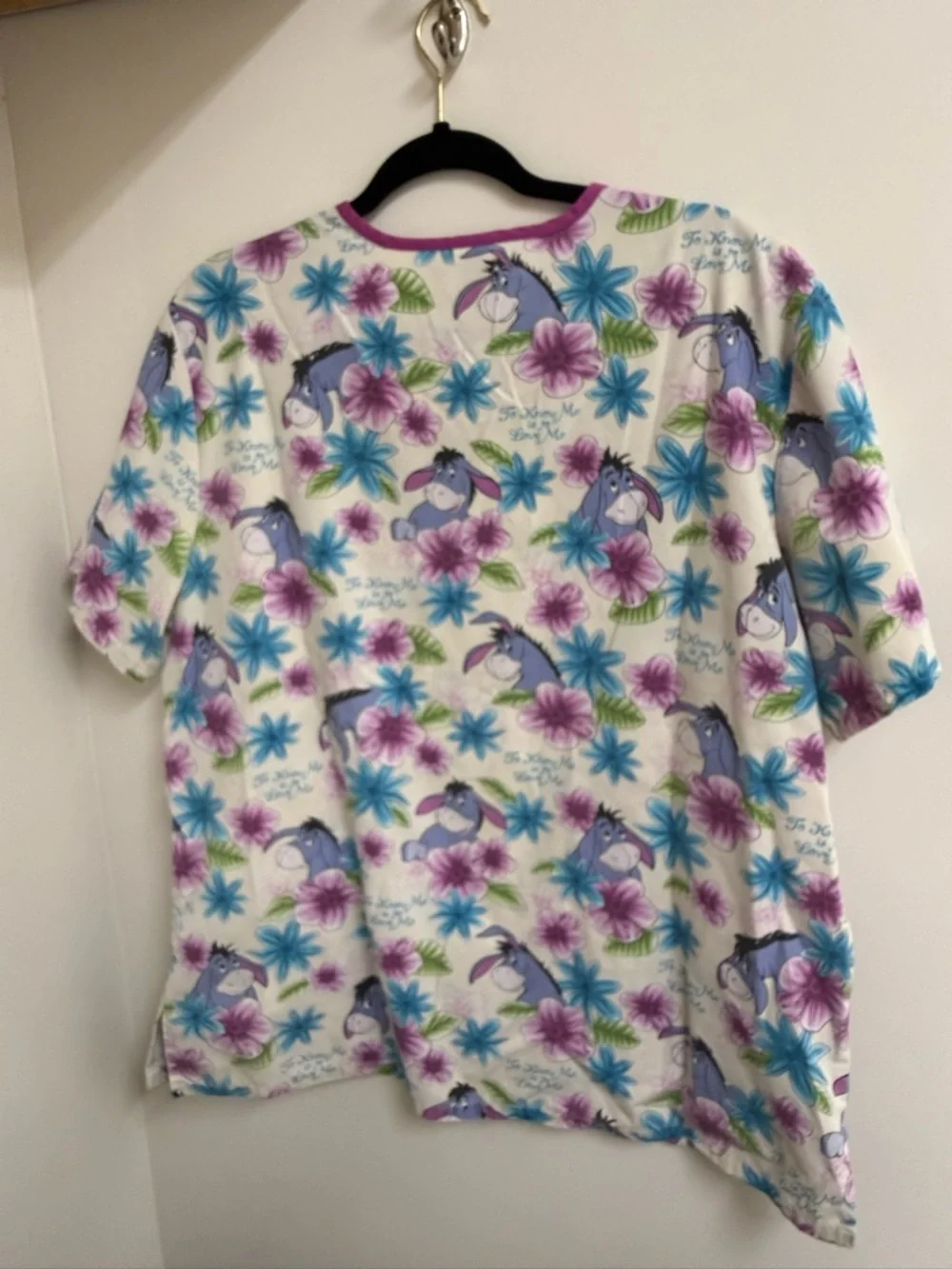 Disney Eeyore Scrub Top Women's Large Mock Wrap "To Know Me is to Love Me" - Picture 6 of 6